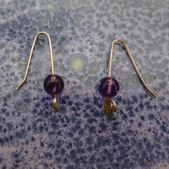 Vintage Silver Open Hook Earrings with Purple Bead - Picture 4 of 10